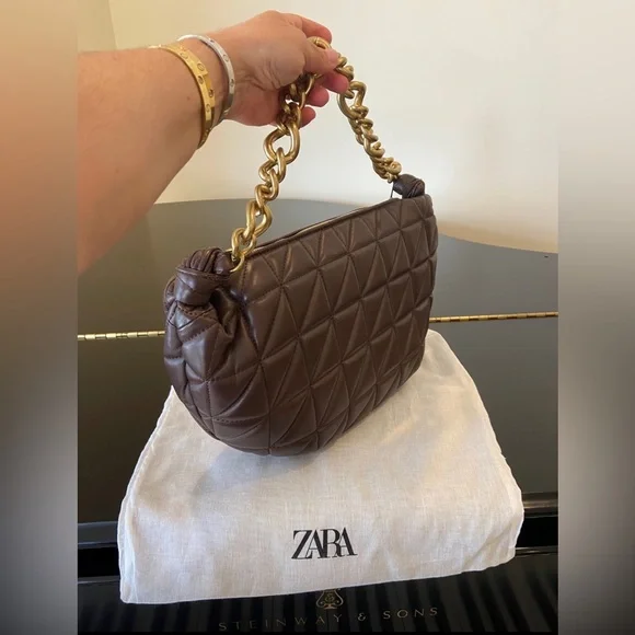 NWT Rare Zara Genuine Leather Quilted Chunky Chain Strap Shoulder Bag - Picture 10 of 17